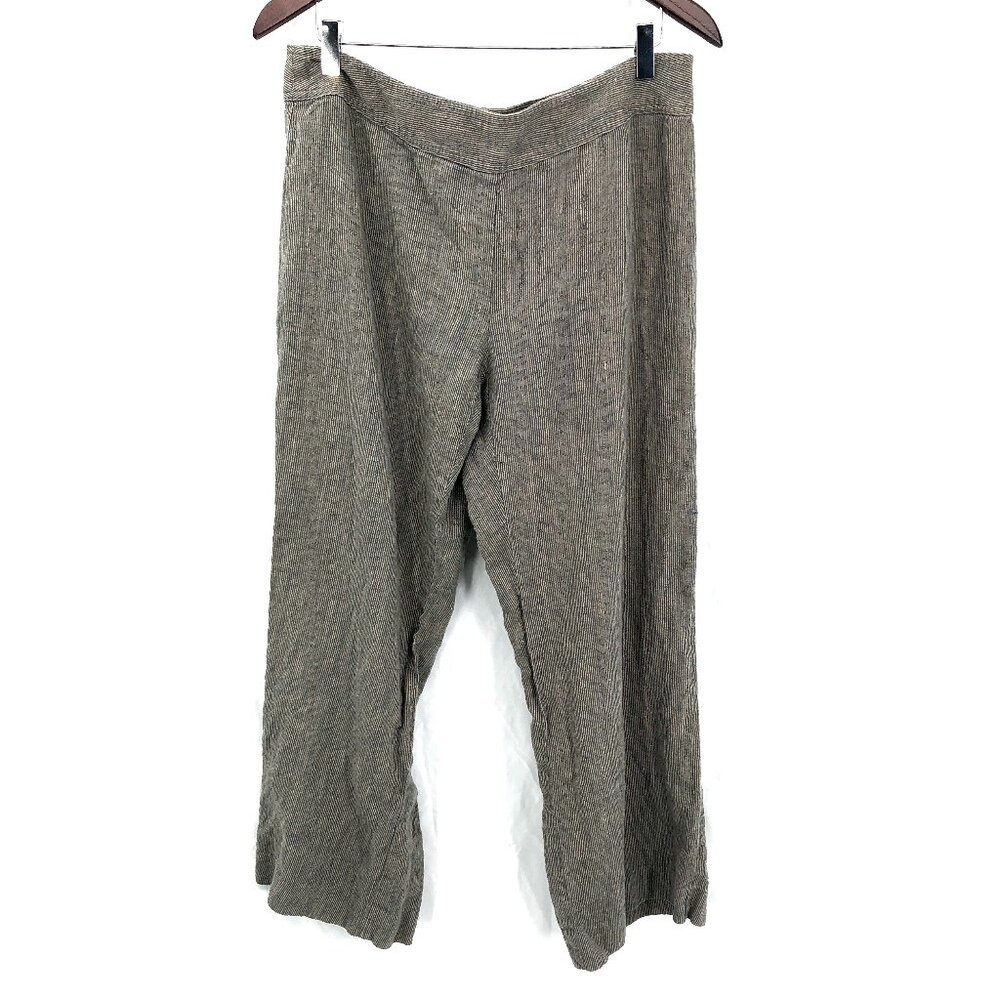 CAbi flat front straight leg linen trouser pants pinstripe lagenlook wide leg 12